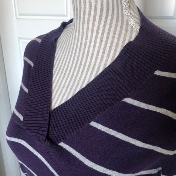 Purple Stripe Gap V-Neck Fitted Sweater - Picture 4 of 7